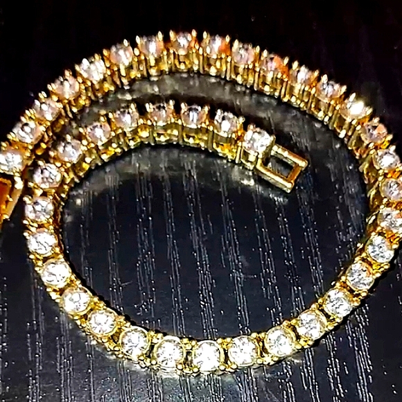 Iced out gold plated Tennis bracelet unisex 8 inches very nice - Picture 1 of 3